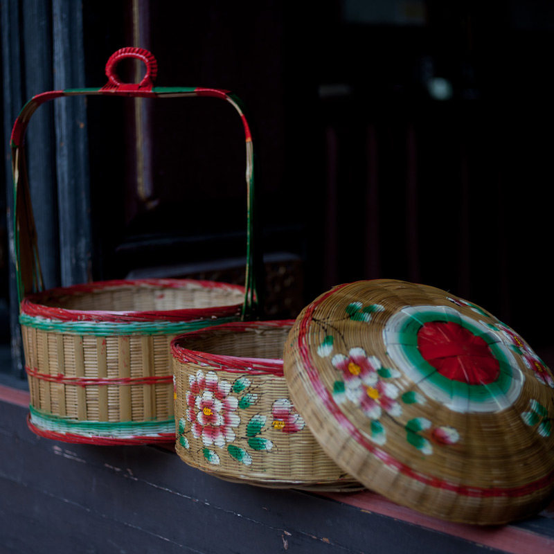手绘春盛竹篮手工竹编篮子收纳篮储物篮花篮炭篮潮州传统竹艺摆件