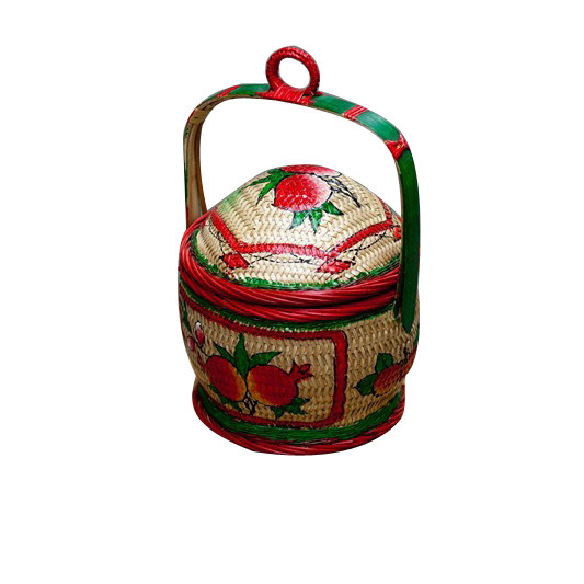 手绘春盛竹篮手工竹编篮子收纳篮储物篮花篮炭篮潮州传统竹艺摆件