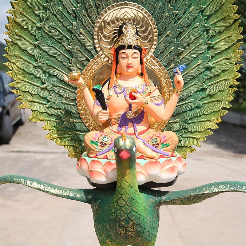 明王1米孔雀极彩神像佛像玻璃钢树脂树脂工艺工艺品摆件