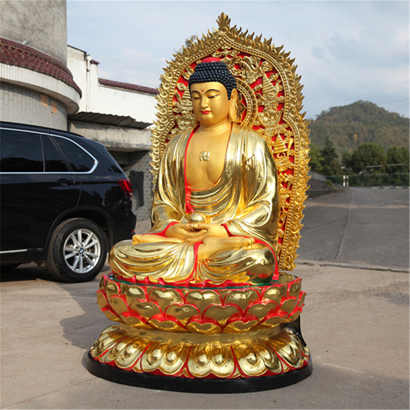 厂家直销神像树脂佛像2米1带背光三宝佛释迦摩尼佛像如来佛祖