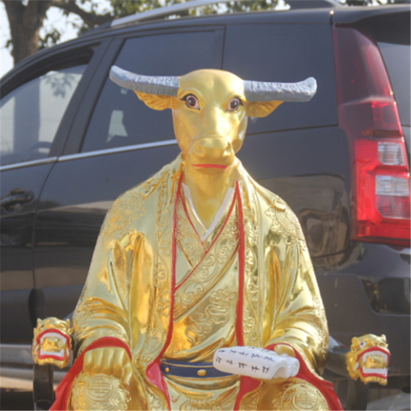 寺庙佛教用品树脂佛像鎏金彩绘1米1牛头马面金色牛头马面神像