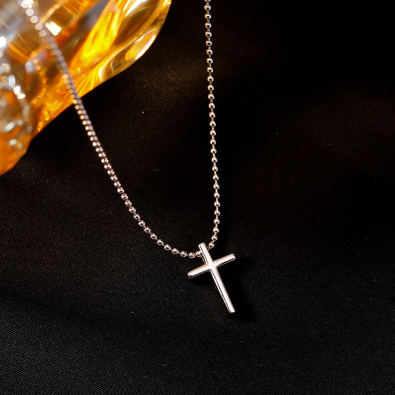 纯银十字架项链2021年秋冬新款圆珠锁骨轻奢小众项链