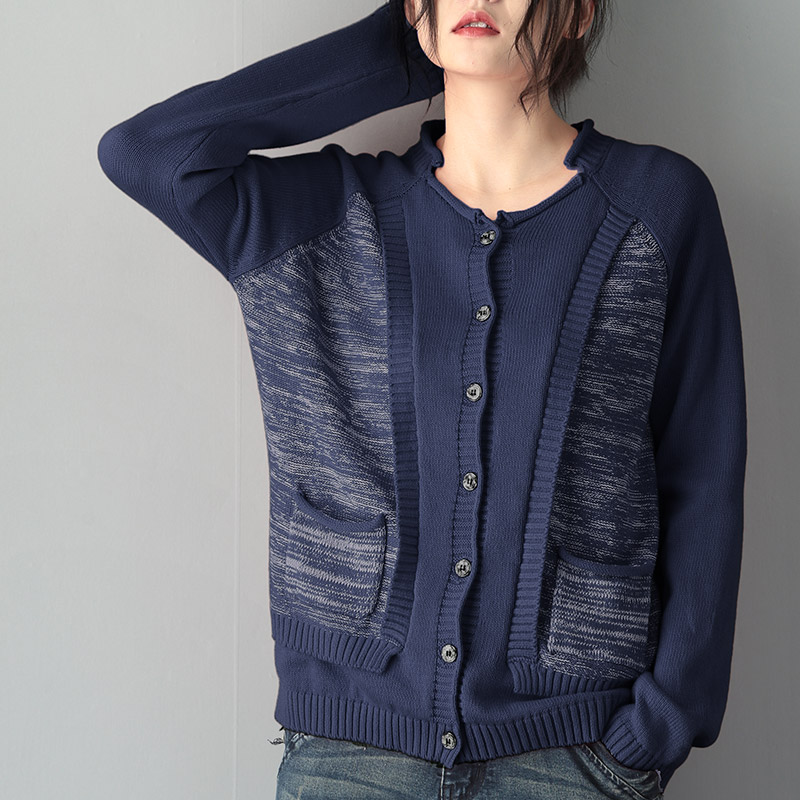 2019新款纯棉开衫外套上衣棉麻风格女装厚针织衫 妈妈装休闲短款