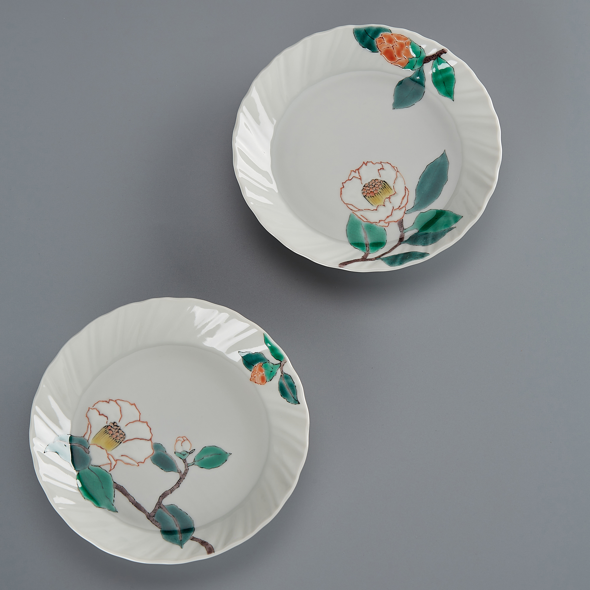 日本进口九谷烧知名名作家宫本手绘山茶花152厘米碟