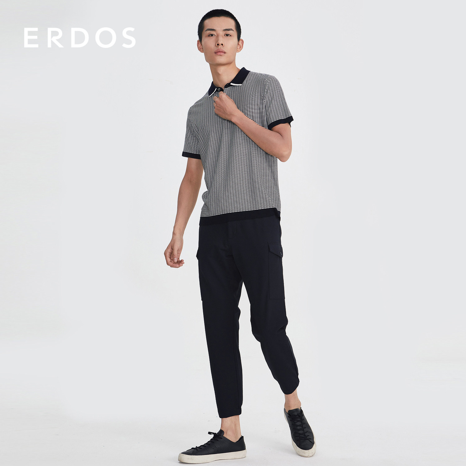 erdos男装春夏新款薄款微弹面料两侧口袋装饰休闲裤