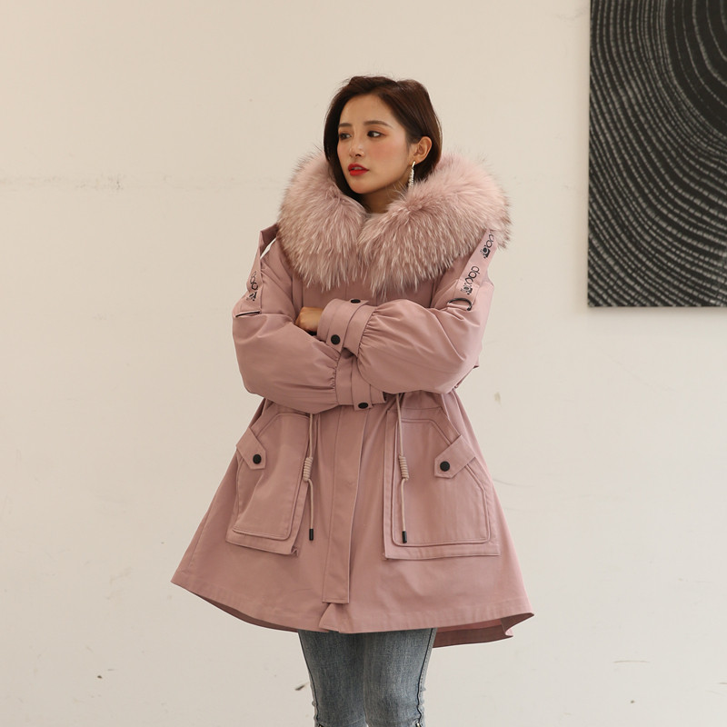 派克服女2019冬款新款中长款水貂内胆貉子毛领佟二堡拍客服貂毛