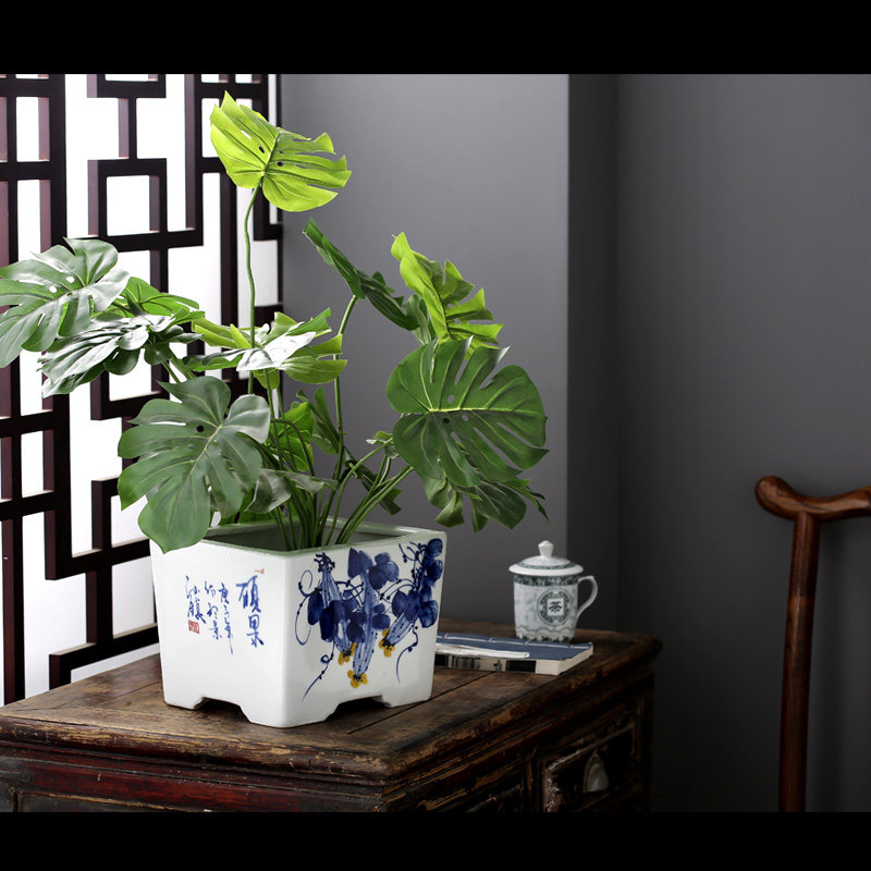 手绘中国画写意景德镇陶瓷方形长方兰花盆景树盆花盆花盆
