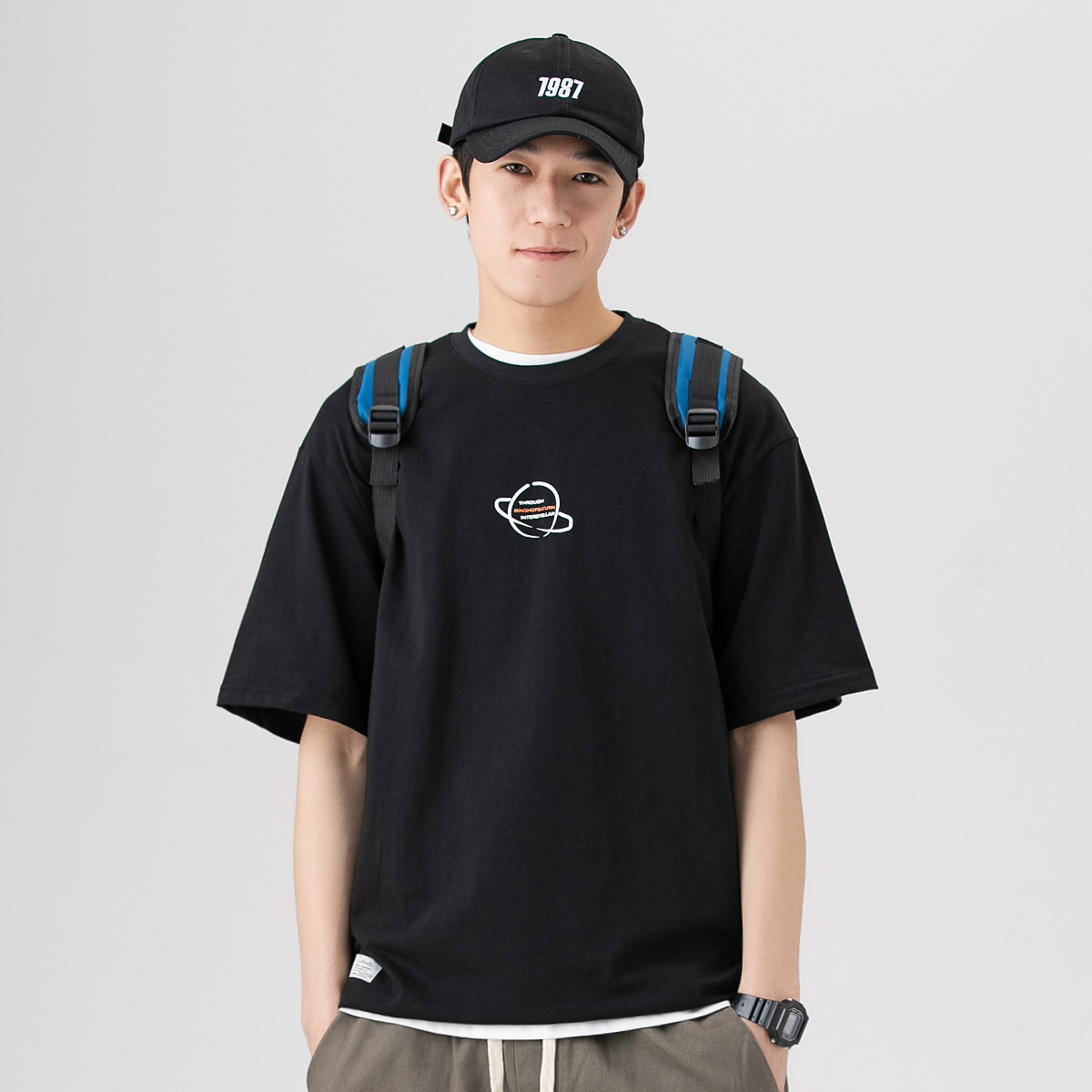 夏季T恤短袖男简约百搭圆领打底衫宽松休闲2021新款半袖体恤衫男