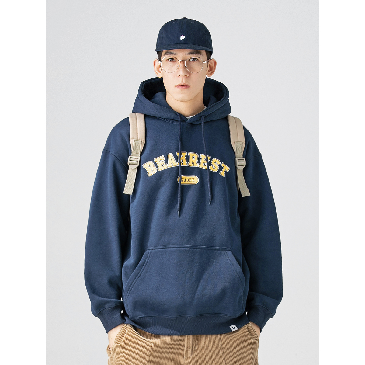 GBOY秋冬季加绒卫衣男连帽潮牌宽松潮流百搭美式复古字母印花外套