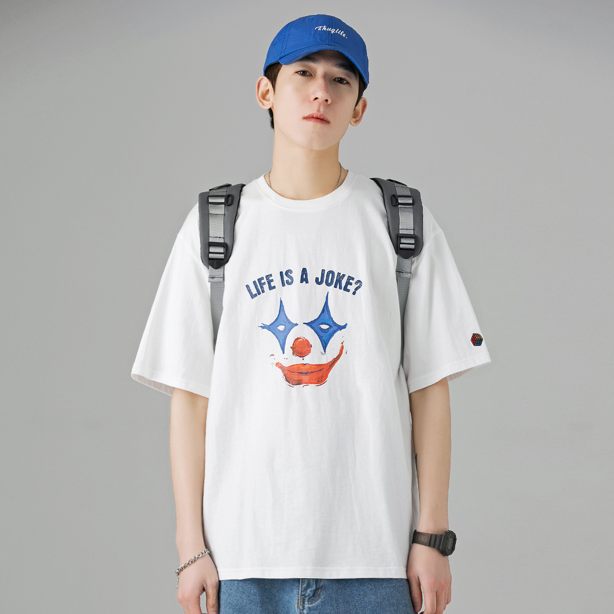 GBOY夏季小丑印花短袖T恤男潮牌潮流圆领打底衫美式复古百搭体恤