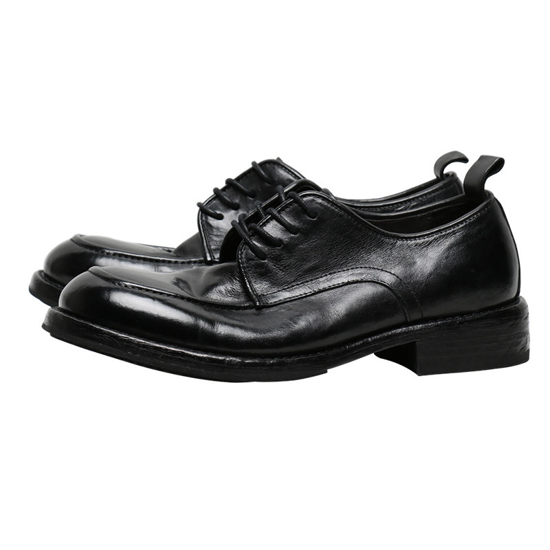 男士手工厚底翘头休闲真皮德比大头固特异水洗休闲皮鞋