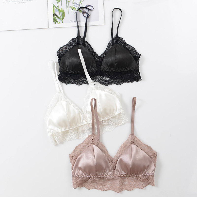 真丝内里无钢圈夏季超薄款法式三角杯桑蚕丝文胸小平胸神器内衣女