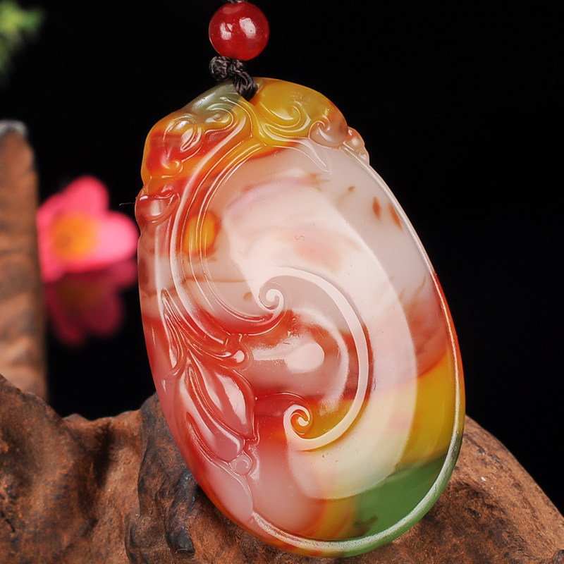 如意天然彩玉吊坠和田玉福福寿挂件玉坠护身颈饰