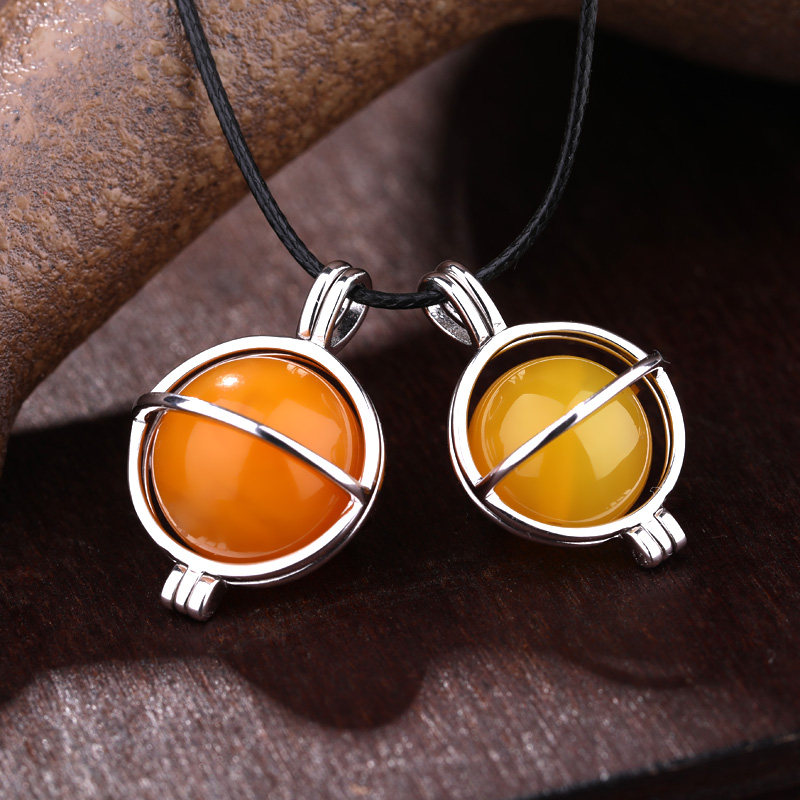 吊坠空托圆珠圆球镶嵌蜜蜡琥珀纯银项坠