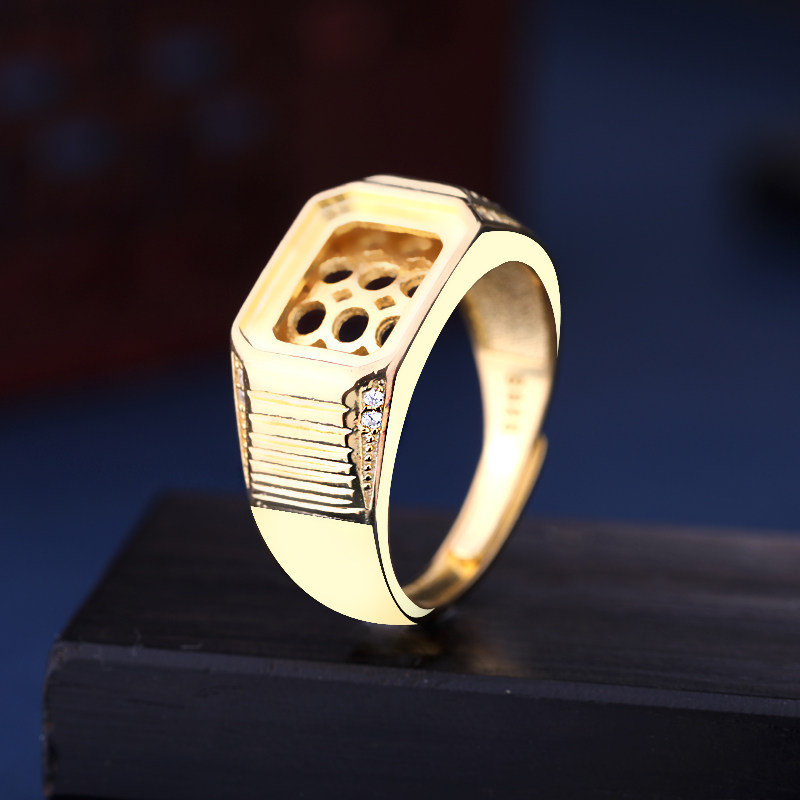 s925纯银戒指空托男士戒托镶嵌绿松石蜜蜡开口方戒托1012