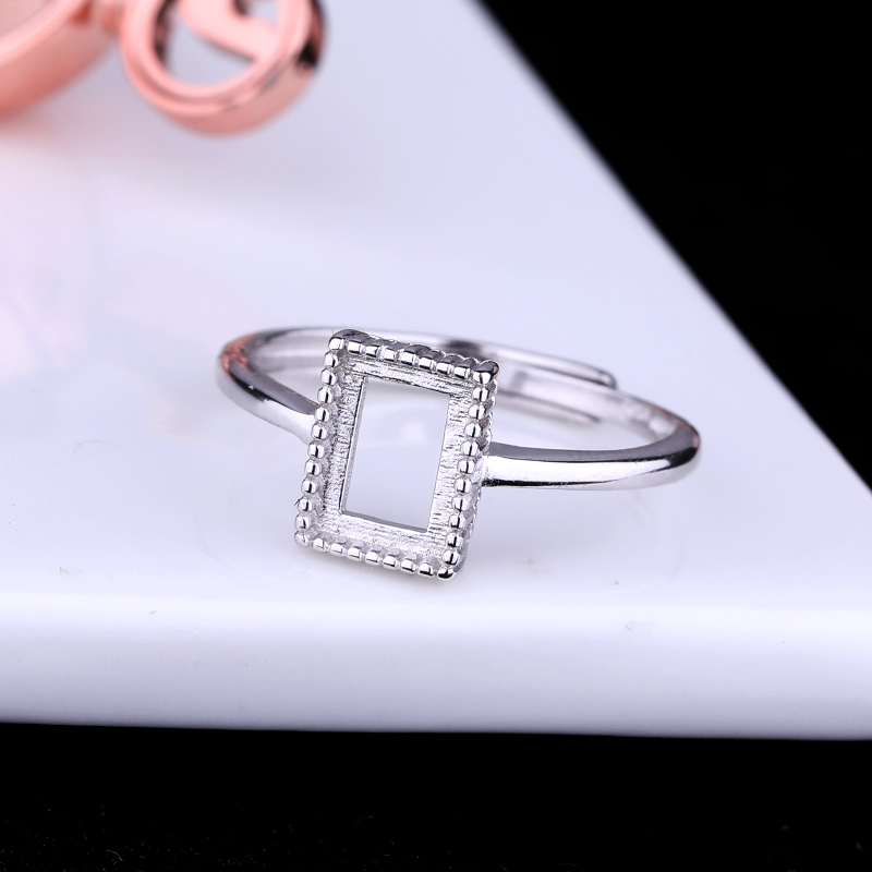 戒托戒指空托镶嵌琥珀纯银绿松松石方形戒面戒指