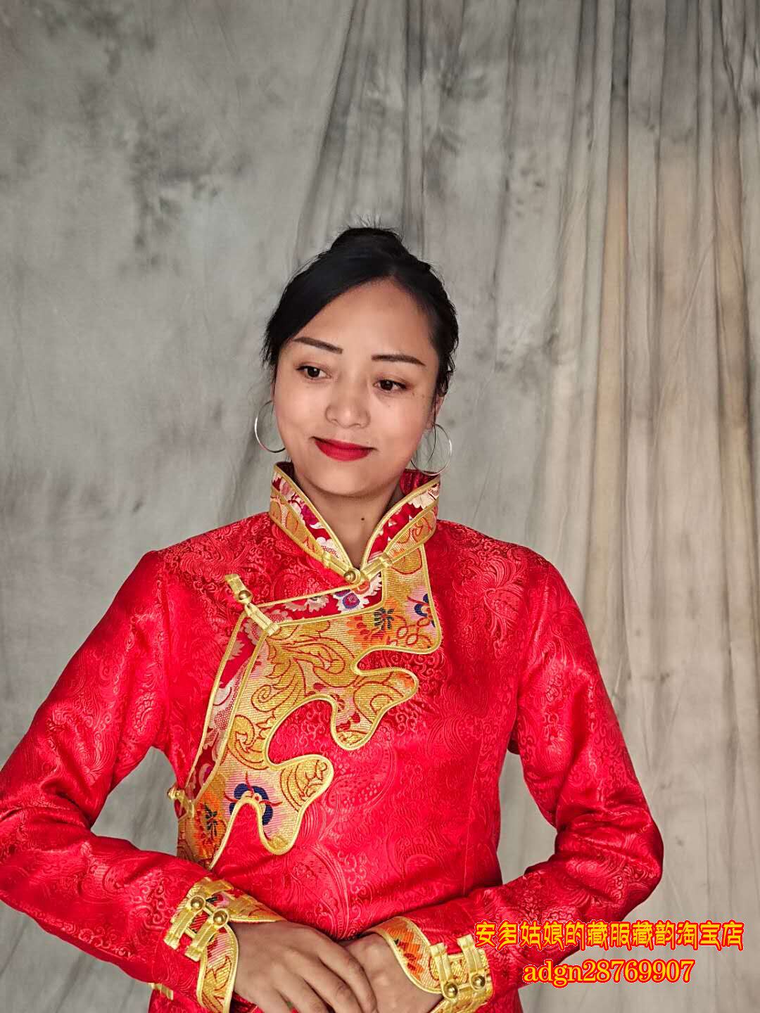 安多姑娘推荐西藏藏族服藏女式红色上衣金边民族服装