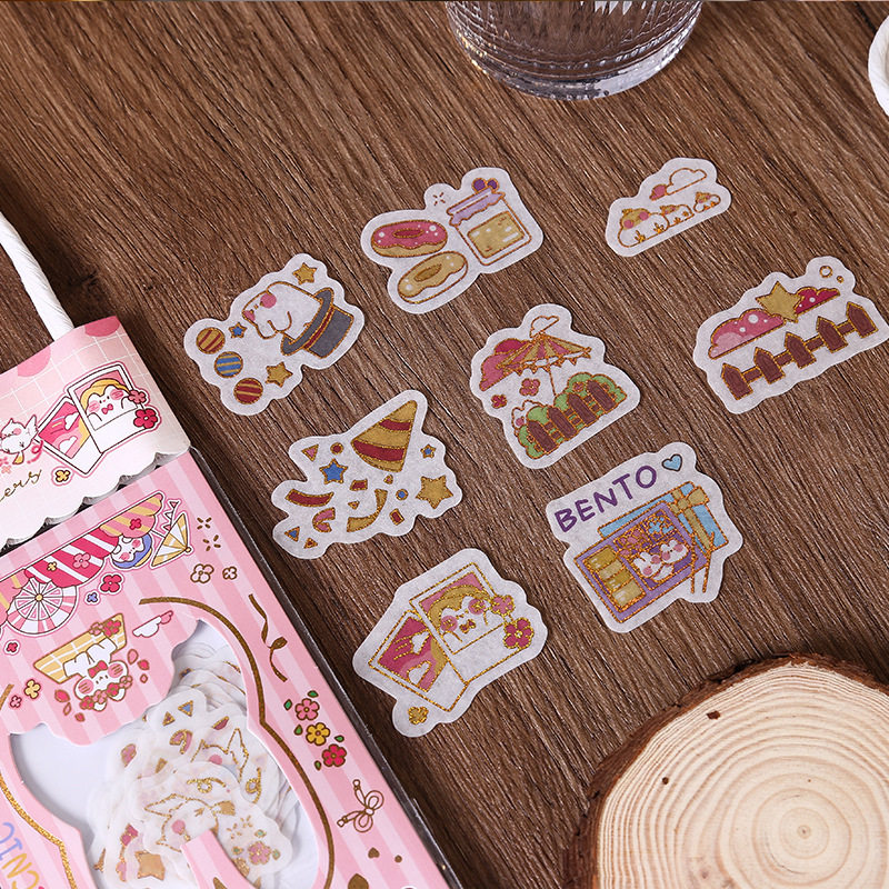 烫金少女可爱创意贴纸纸包手提纸袋手帐素材和纸胶带