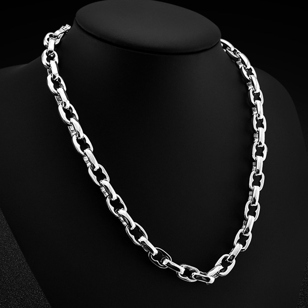 欧美风纯银项链嘻哈风格roloto通体银链粗款项链