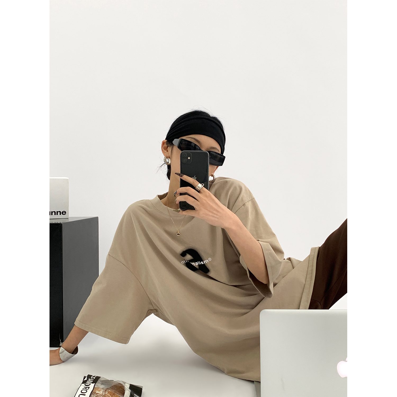 Acestudios 设计感a字母T恤女宽松2022春夏新款纯棉短袖上衣tee潮