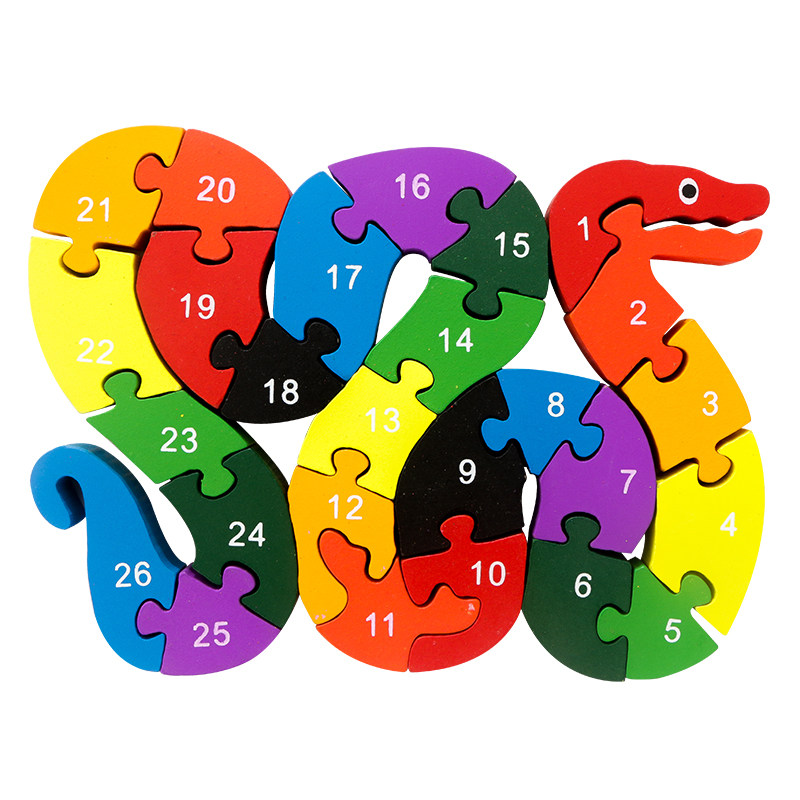 儿童玩具小蛇木制动物拼图早教益智玩具数字26个英文拼图