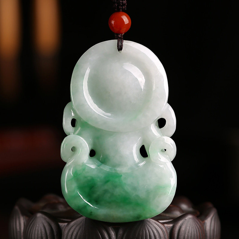 祥祯善德德度天然翡翠吊坠俏阳绿度挂件玉雕大师颈饰