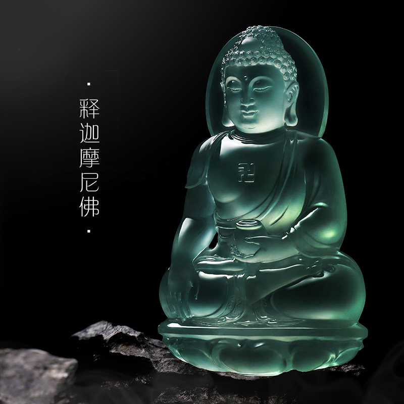 释迦摩尼佛祥祯精雕高冰翡翠玉佛吊坠孤品老蒋大师颈饰