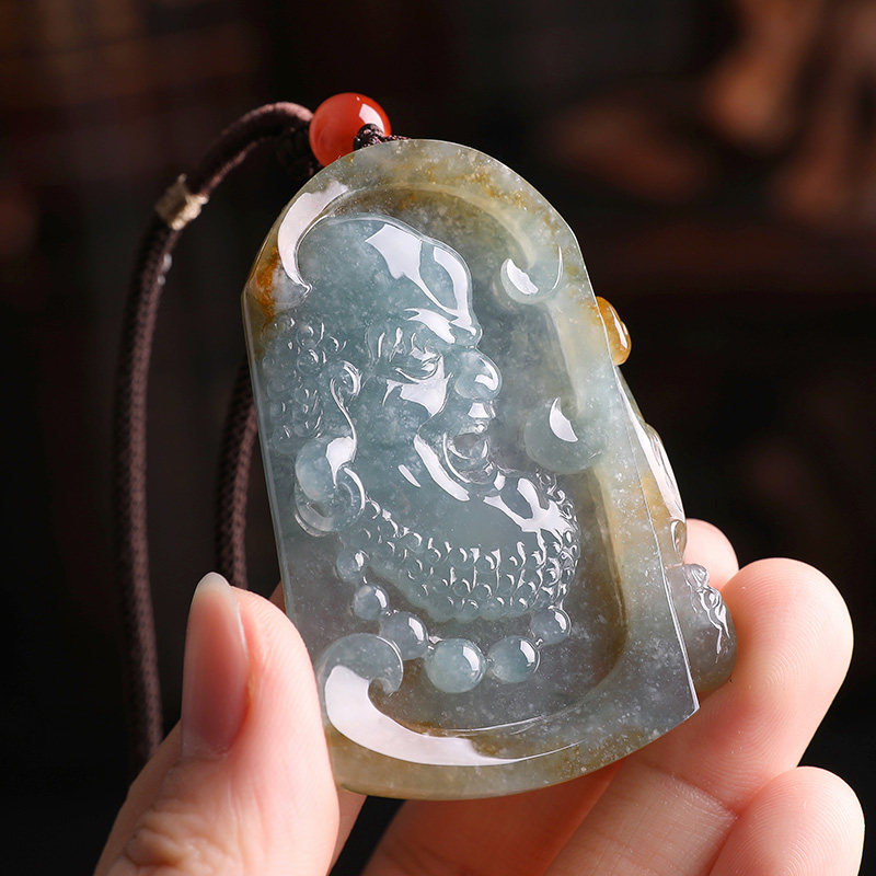 祥祯福黄楚伟雕刻孤品达摩祖师天然翡翠吊坠男俏颈饰