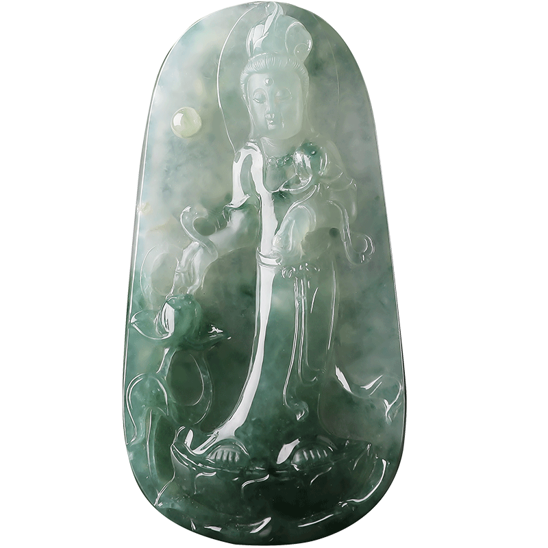 观音祥祯莲花天然翡翠挂件冰糯种吊坠徐炼求大师孤品颈饰