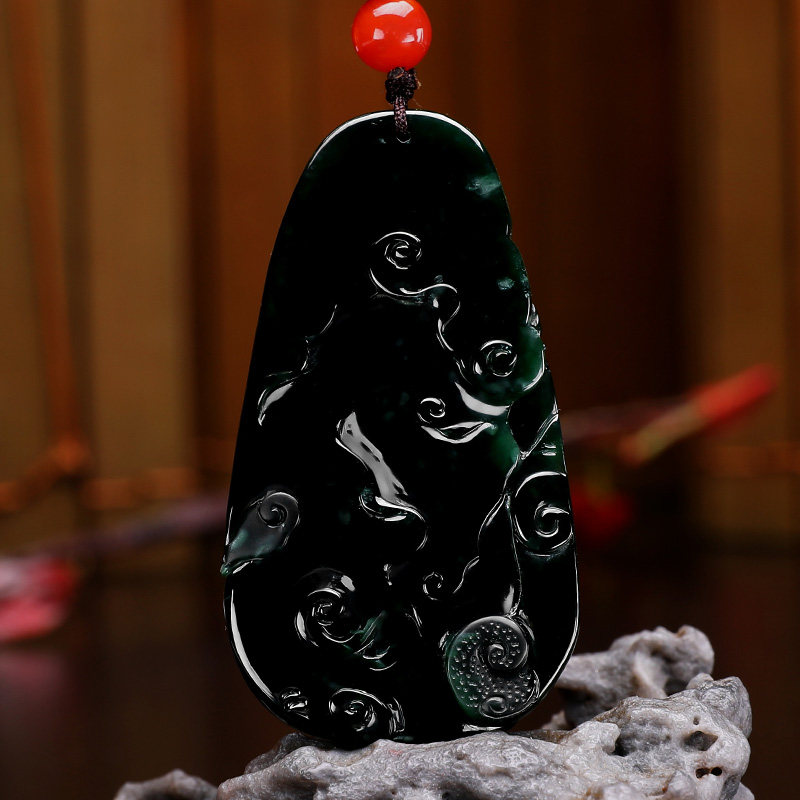 祥祯天然翡翠吊坠龙腾九霄墨翠龙牌翡翠挂件徐炼求颈饰