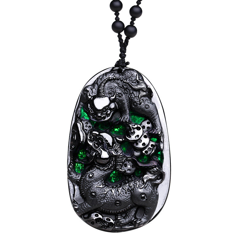 祥祯福「招财进宝」天然缅甸a货翡翠墨翠貔貅男吊坠玉坠玉佩挂件