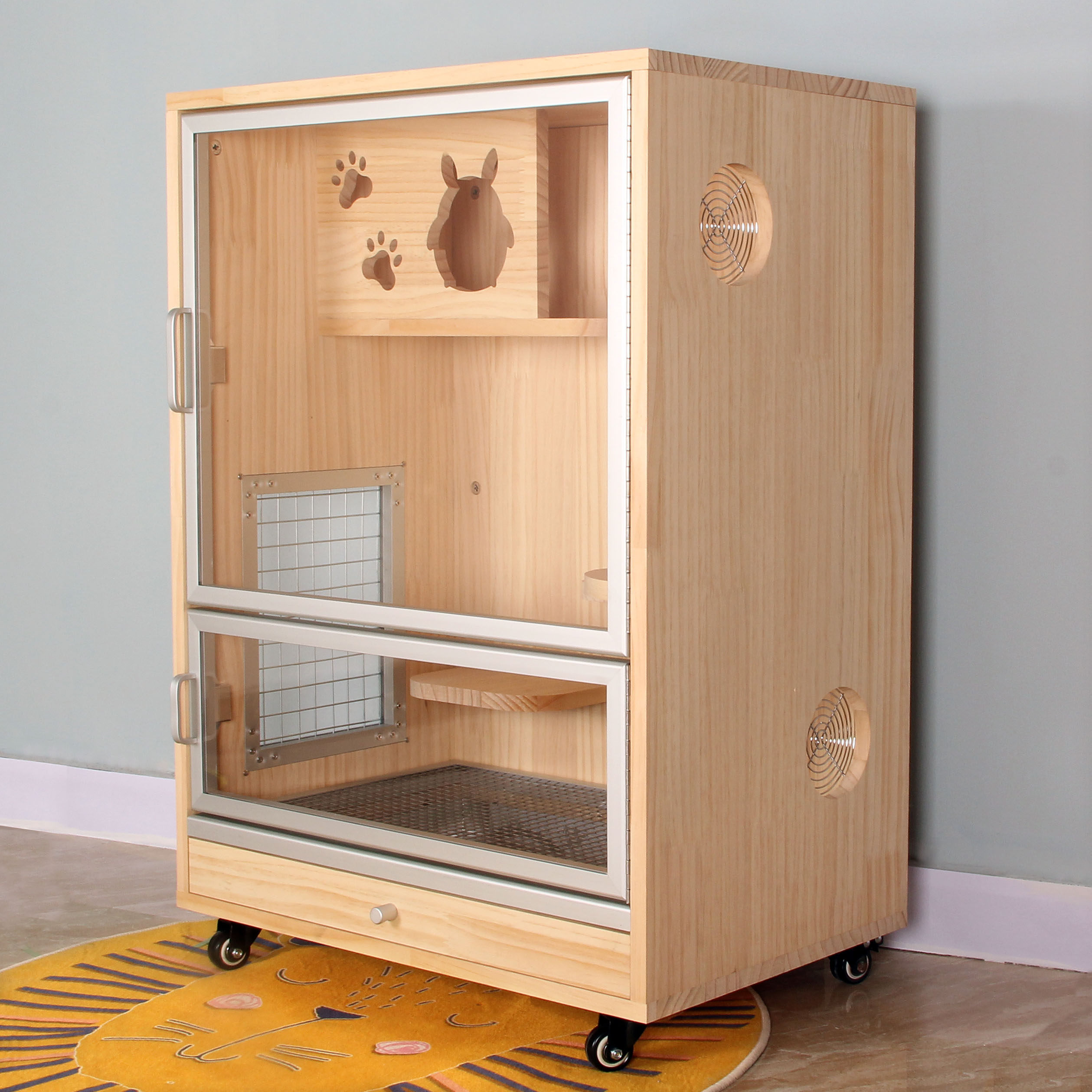 家用实木龙猫专用柜笼别墅可以吃的宠物笼子龙猫蜜袋鼯饲养箱