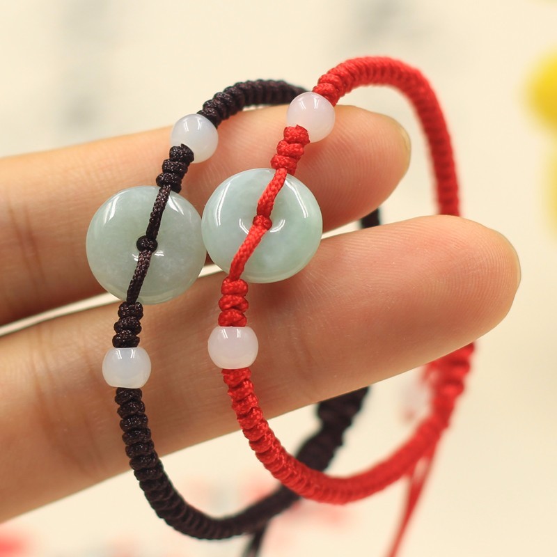 红绳手链玉小平安扣翡翠玉石手工编织简约可调节手串手饰品绳子