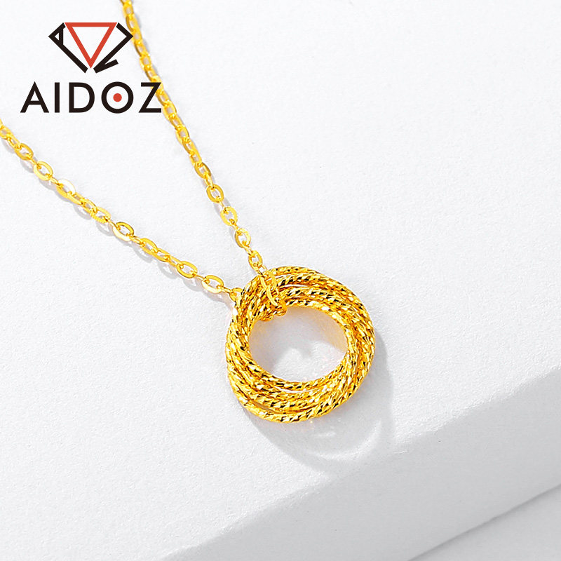 新款黄金吊坠时尚车花圆环女款足金项链套坠颈饰