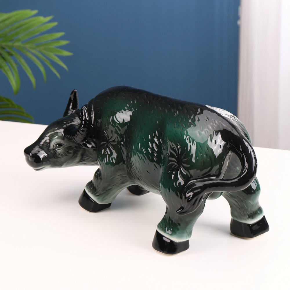 景德镇陶瓷大青青牛风水雕塑水牛古典艺术摆件家居摆件