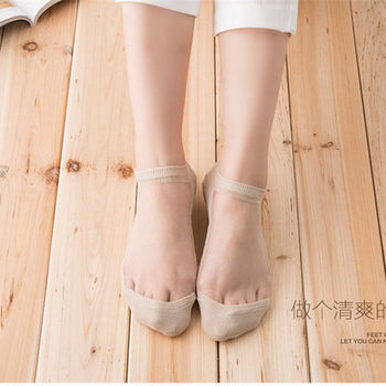 ການຂົນສົ່ງຟຣີ Hongsiyu Jinhui crystal glass silk ice silk cotton bottom stockings short socks boat socks anti-snag silk mid-tube socks for women