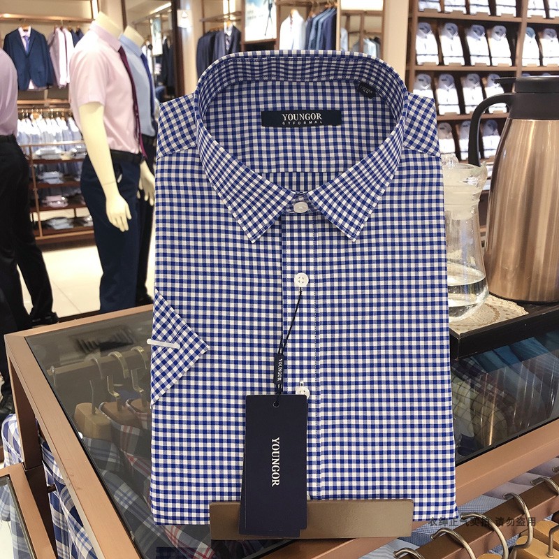 专柜620 雅戈尔短袖衬衫 夏季男士商务休闲格子正品衬衣104978FFY