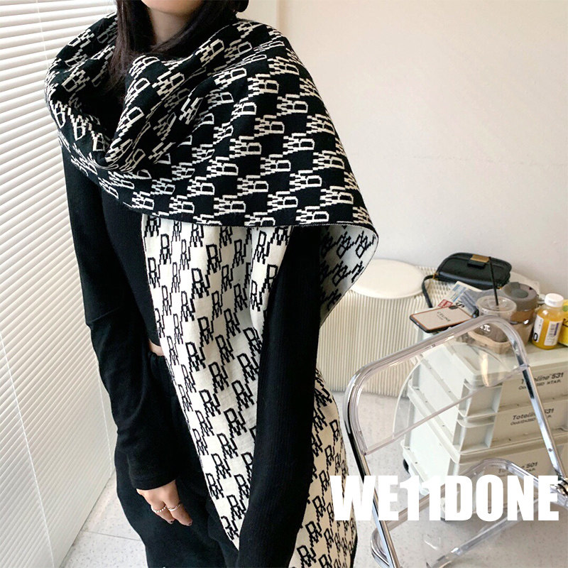 we11done秋冬20fw针织字母提花老花羊毛围巾welldone围巾