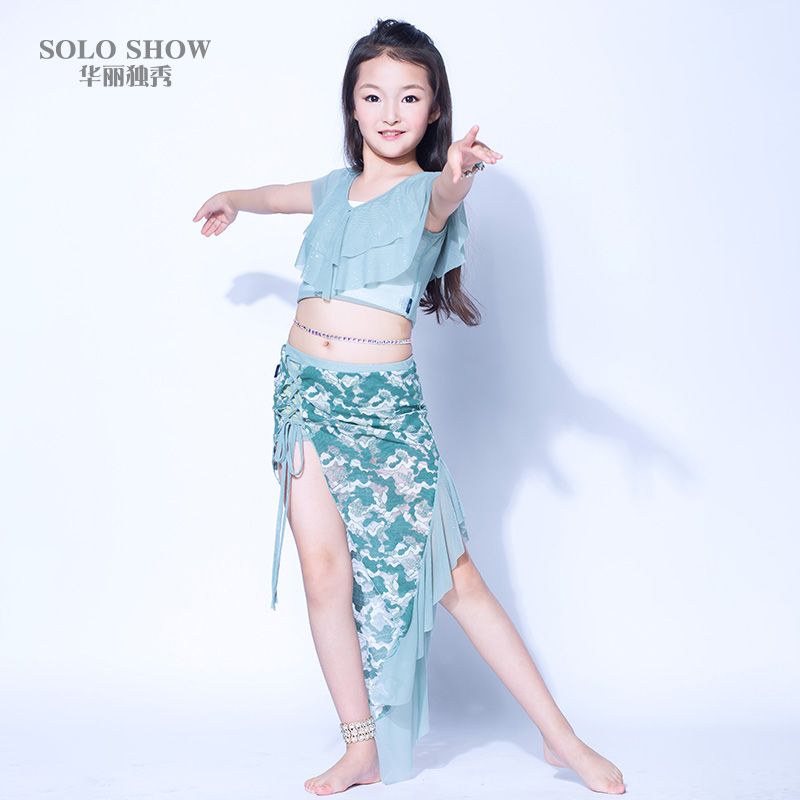 华丽独秀儿童肚皮套装秋冬女孩舞蹈分体绑带练功肚皮舞套装演出服