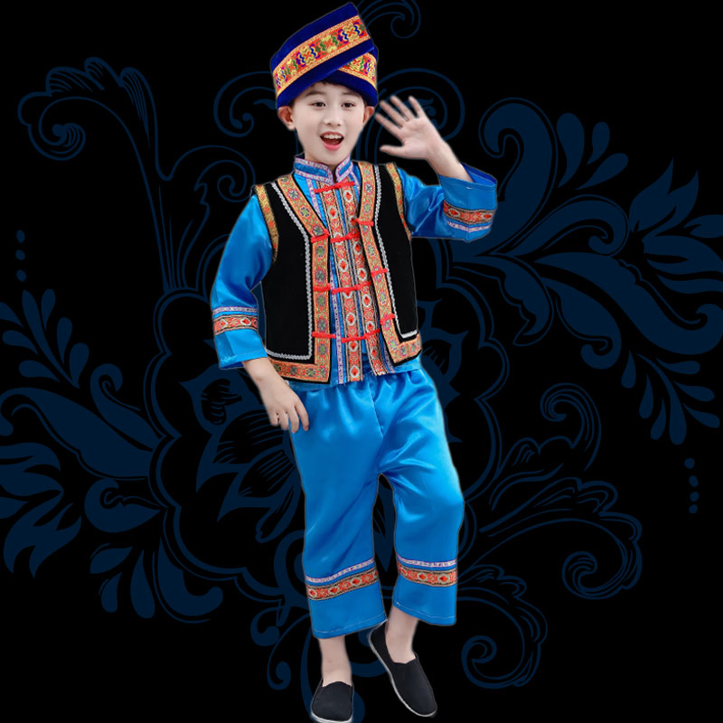 新款儿童苗族演出服云南少数民族服装男童壮族彝族侗族服装表演服