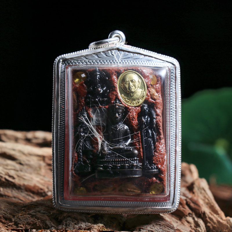 15年老店泰国佛牌龙婆宏龙婆洪2556年菩提掩面纯银珐琅壳吊坠