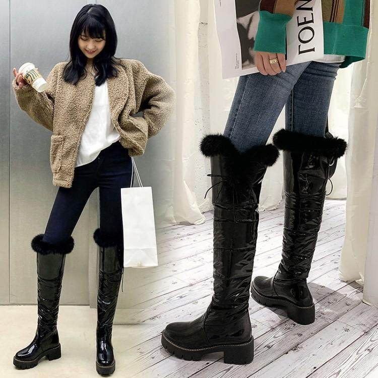 防滑冬季保暖过膝粗跟长靴兔毛长筒雪地靴子时尚雪地靴