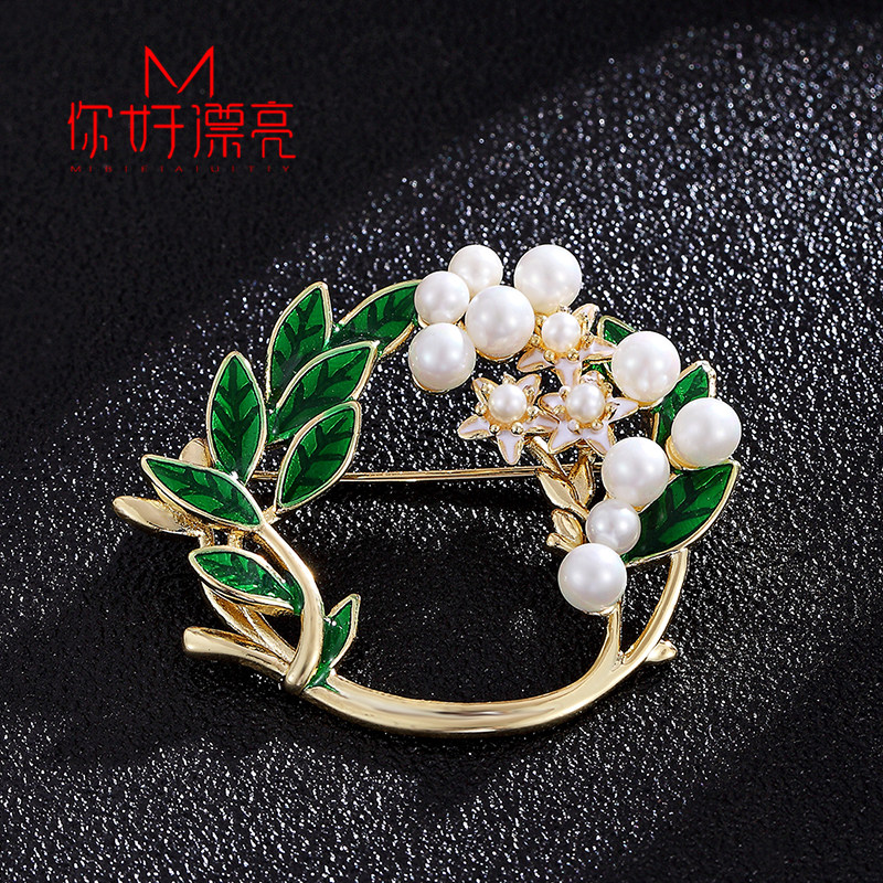 撞色滴油栀子花胸针女配饰时尚气质花朵胸花开衫外套别针饰品珍珠