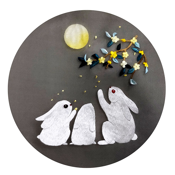 苏绣手工diy套件初学刺绣月光桂花兔子带针苏绣