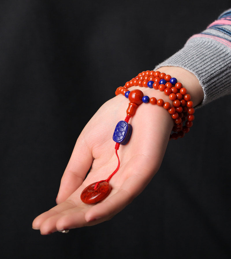 正品纯天然南红玛瑙青金石背云108子多圈平安扣手串108颗佛珠手链