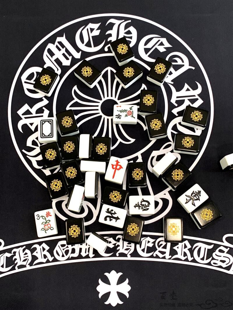 正品授权 克罗心 潮牌黑色麻将 家用手搓卡通 字母中大号麻将