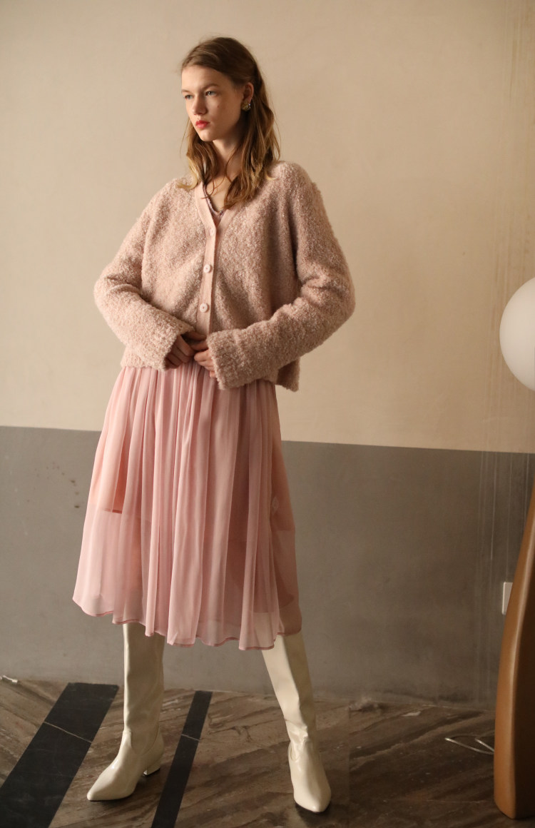 raynag芮纳灰樱浪漫蕾丝轻纱薄羽连衣裙褶皱多层连衣裙