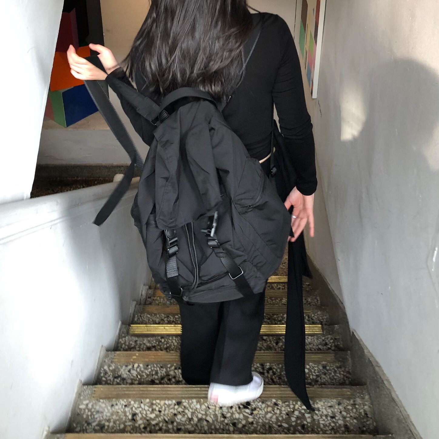 黑色就是酷一点~ALL BLACK 机能风双肩包 韩国学院原宿大容量书包