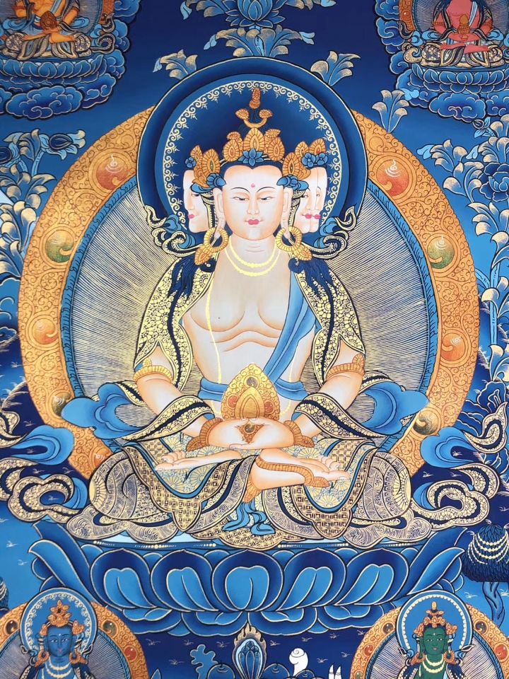 尼泊尔手工大日如来唐卡西藏手绘普贤菩萨佛教家居diy装饰画 61cm
