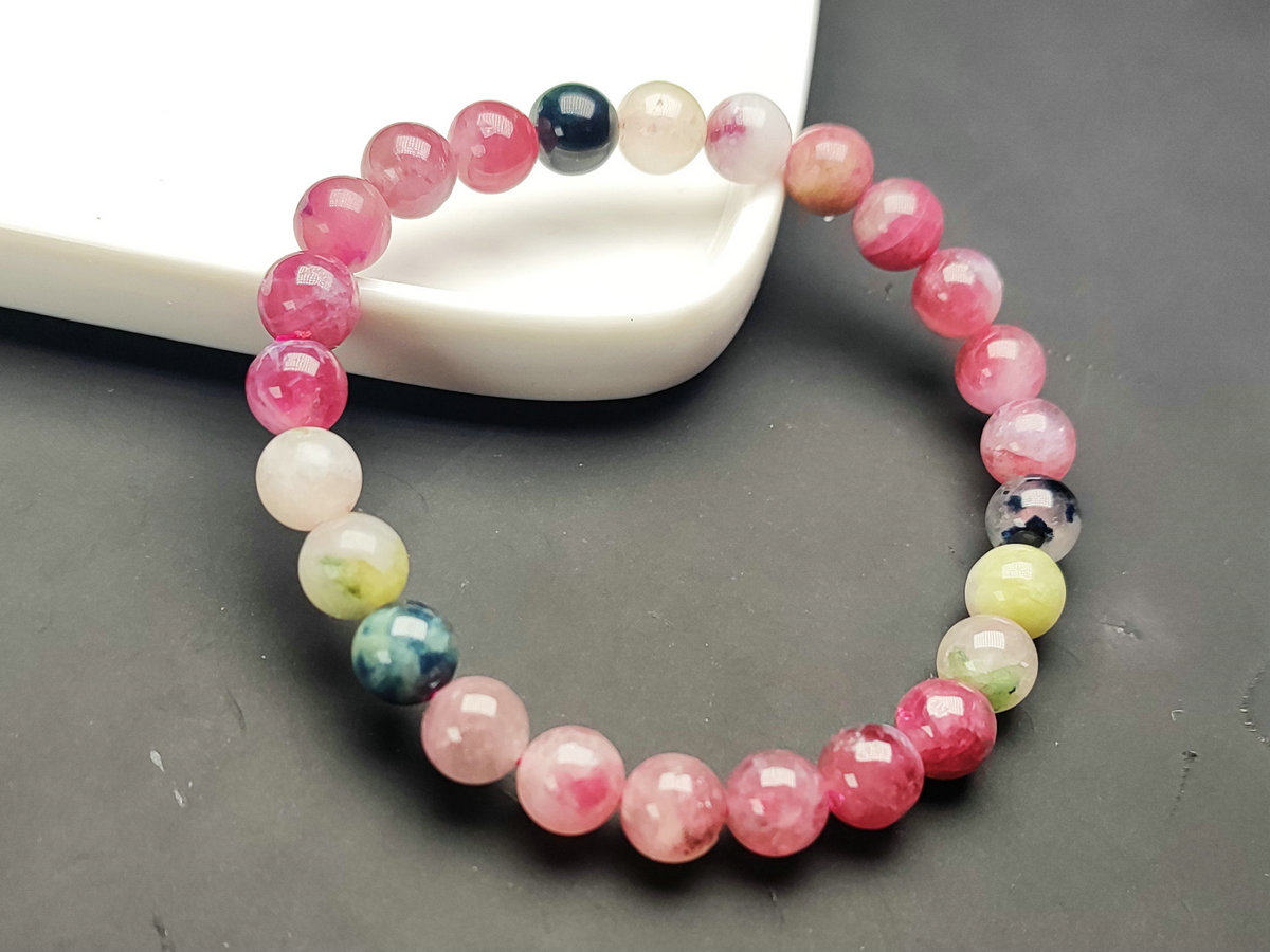 龙晶珠宝糖果彩虹西瓜樱花粉色碧玺手链手串送礼手链